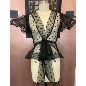 Sheer Black Polka Dot Wrap Top